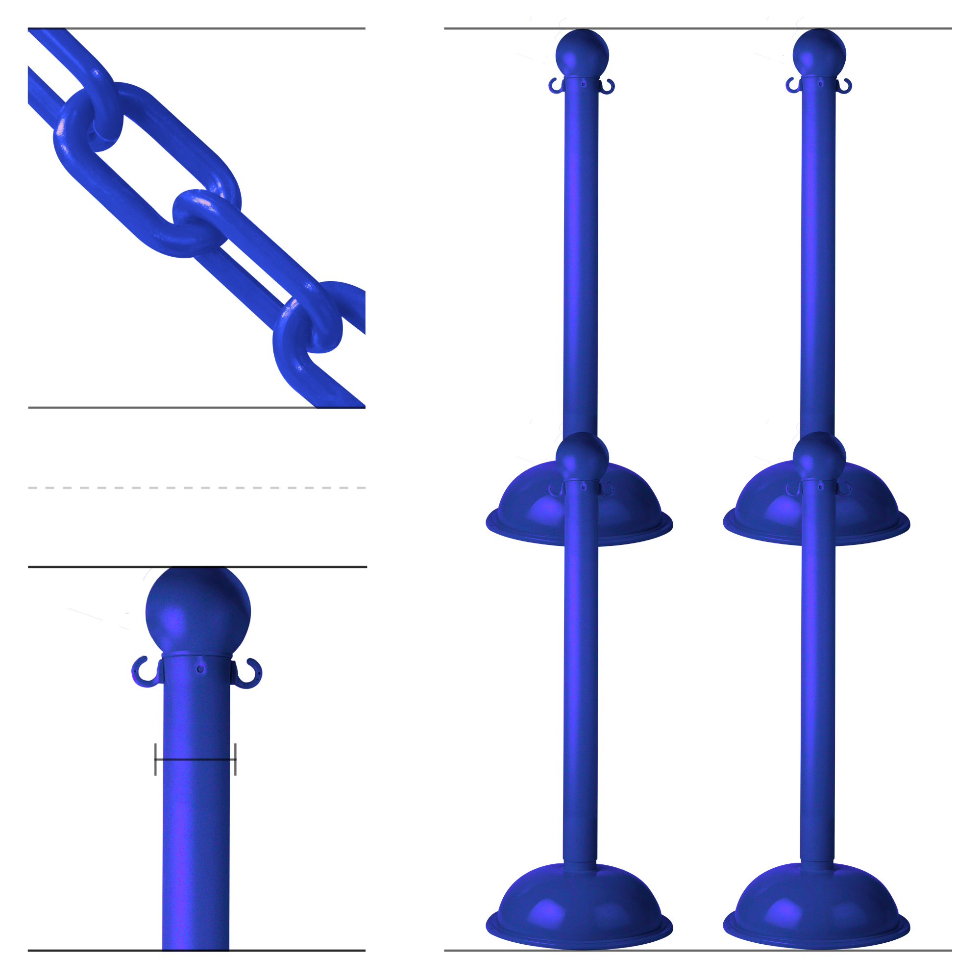 Mr. Chain Heavy-Duty Stanchion & Chain Kit — 4-Pack, Blue, UV-Resistant, Model# 71306-4